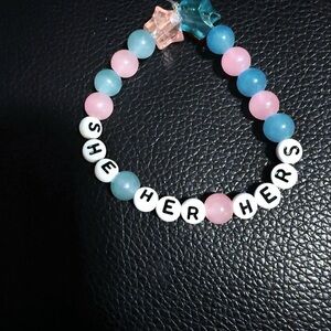Pink and Blue Beaded Pronoun Bracelet